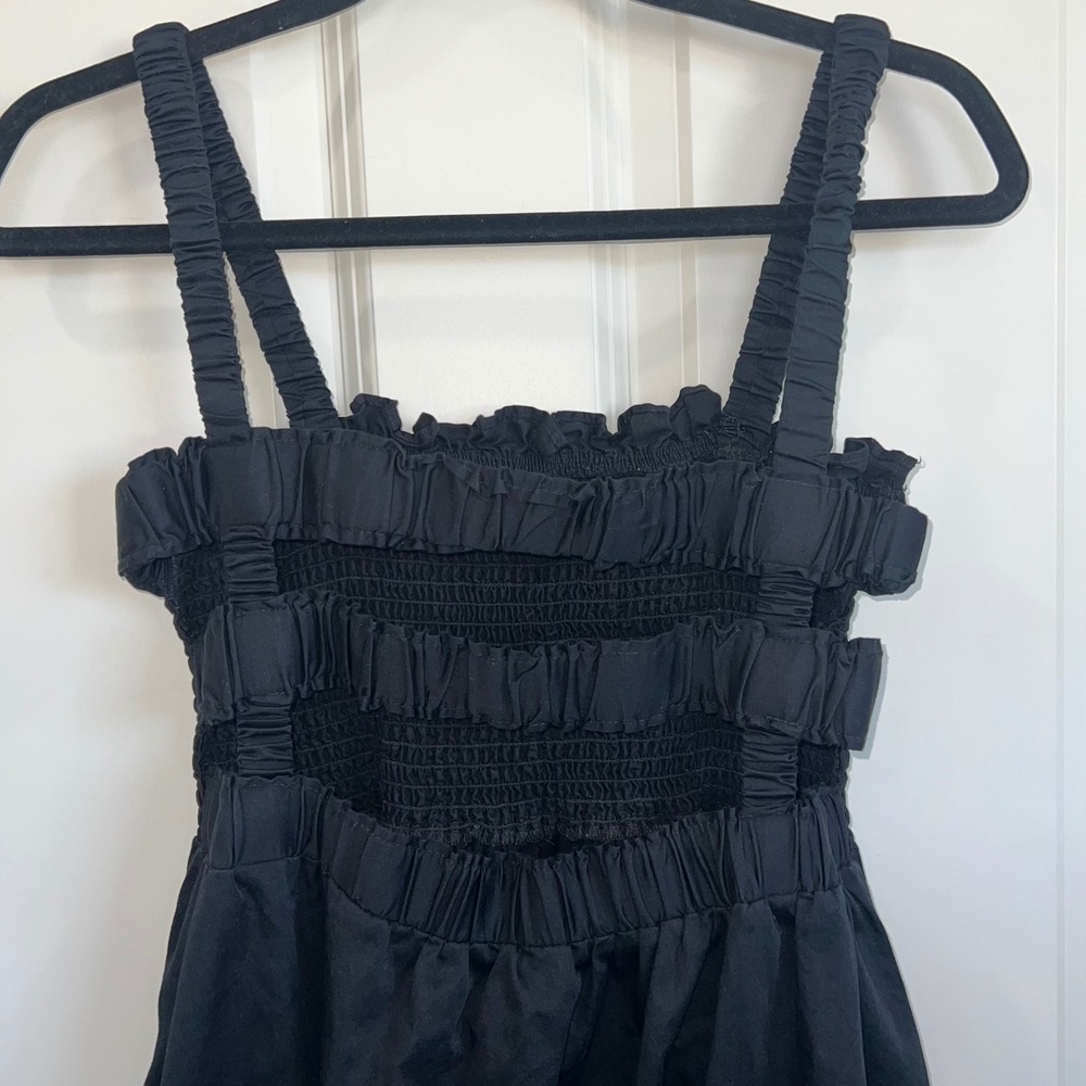 Topshop Smocked Cotton Poplin Strappy Back Midi Dress Black Size Petite 12 - Picture 3 of 8